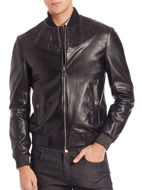 versace collection bomber jacket|Versace bomber jacket leather.